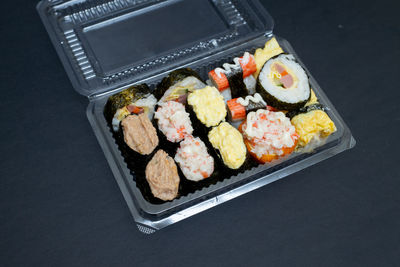 High angle view of sushi in plate