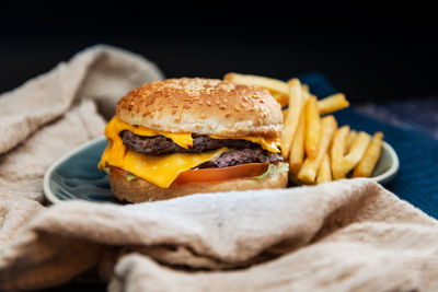 Close-up of burger on plate