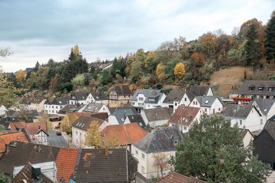 High angle view of townscape against sky
