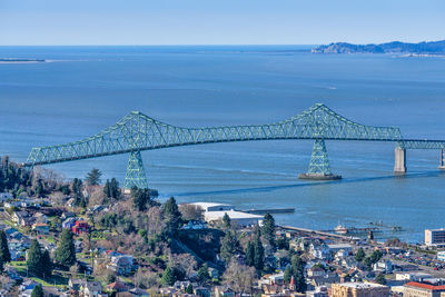 View of suspension bridge over sea