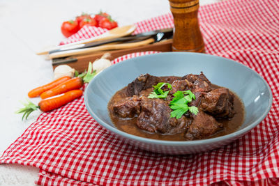 Close-up of meal served in plate on table