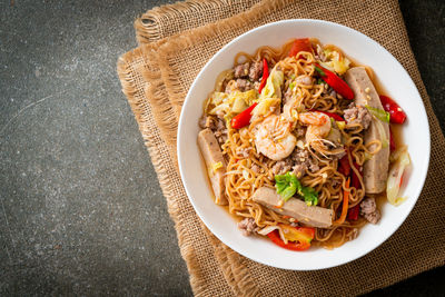 High angle view of food in plate on table