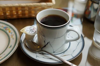 Close-up of tea cup on table