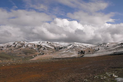 Scenic view of snowcapped mountains against sky