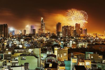 Illuminated cityscape at night