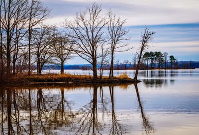 Reflection of trees in lake against sky