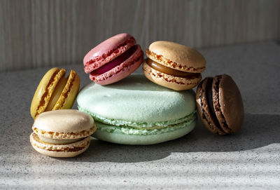 Close-up of macaroons on table