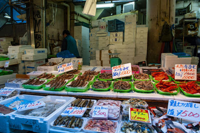 Fish for sale at market stall