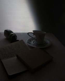 Close-up of coffee cup on table