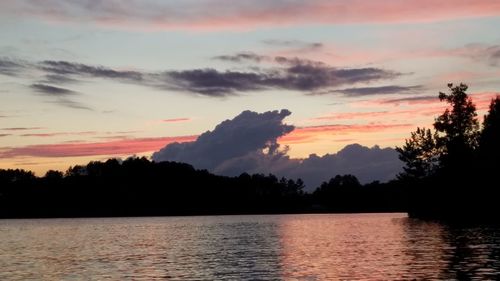 Scenic view of lake against sky during sunset