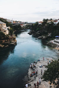 High angle view of people on beach