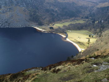 High angle view of river amidst land