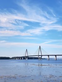 Bridge over calm sea against sky