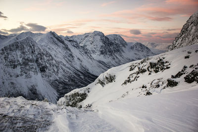 Scenic view of snow mountains against sky