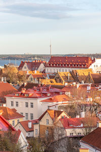 High angle view of townscape against sky