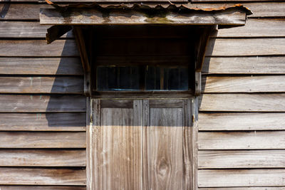 Close-up of wooden windows of building