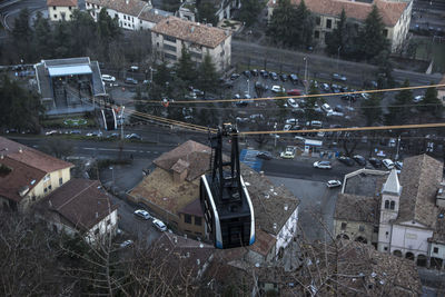 High angle view of road amidst buildings in city