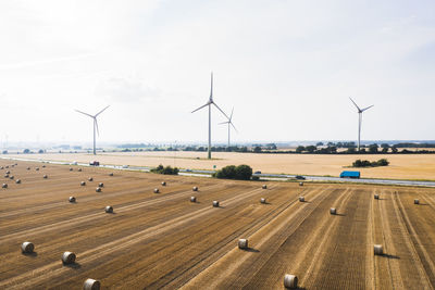 View of bales on field