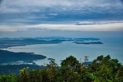 Beautiful stunning scenic panoramic view of langkawi from the top of gunung mat chincang mountain