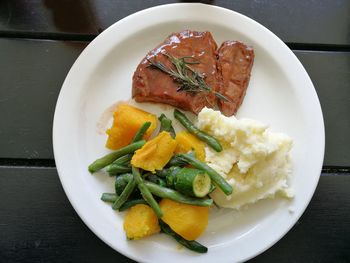 High angle view of fish served in plate