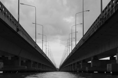 Low angle view of bridge against sky in city