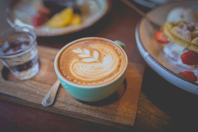 High angle view of coffee on table