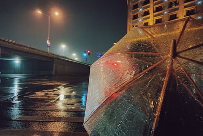 Wet street during rainy season at night