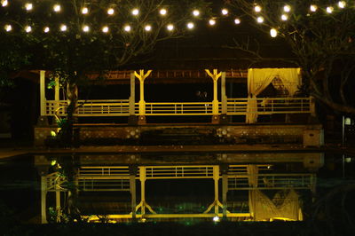 Close-up of illuminated city against sky at night