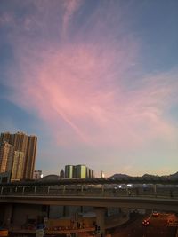 City buildings against sky during sunset