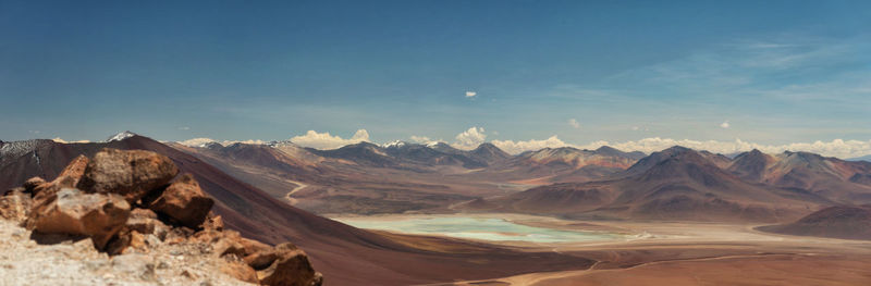 Scenic view of mountains against cloudy sky