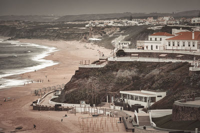 High angle view of townscape on beach