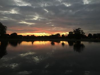 Scenic view of lake against sky during sunset