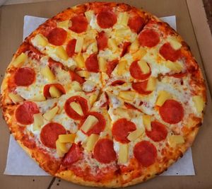 High angle view of pizza on table