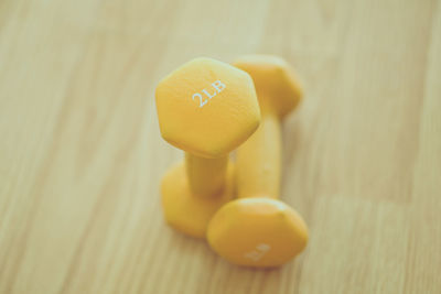 Close-up of yellow toy on table