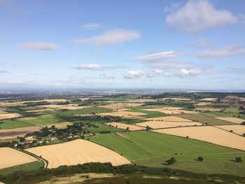 High angle view of agricultural field against sky