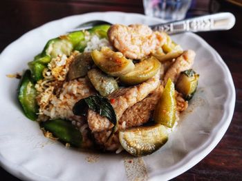 High angle view of meal served in plate