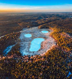 High angle view of land against sky