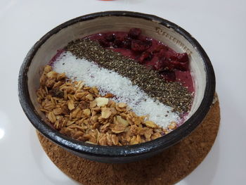 High angle view of breakfast in bowl on table