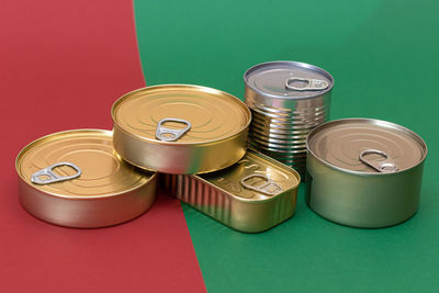 Close-up of coins on blue background