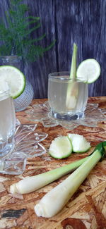 Close-up of drink in glass on table