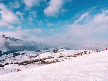 Scenic view of snowcapped mountain against sky