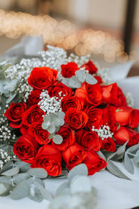 High angle view of bouquet on table