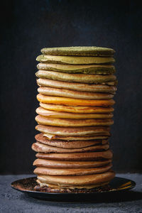 Close-up of stack on table