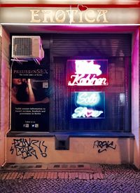 Close-up of text on store window