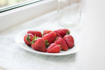 Close-up of strawberries in plate