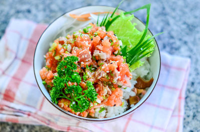 High angle view of salad in bowl