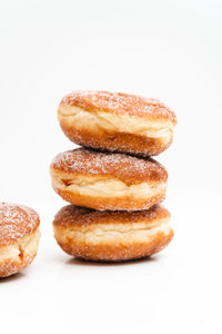 Close-up of cookies against white background