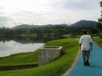 Scenic view of lake and mountains