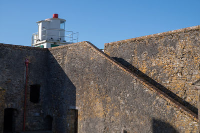 Low angle view of lighthouse against clear sky