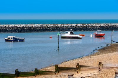 Scenic view of sea against clear blue sky